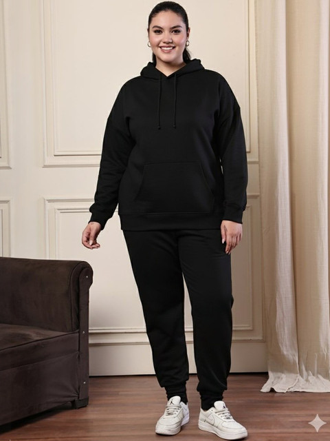 UnaOne Women Plus Size Solid Hooded Neck Tracksuits