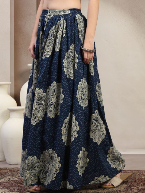 SUNEKH Floral Printed Cotton Flared Maxi Skirts