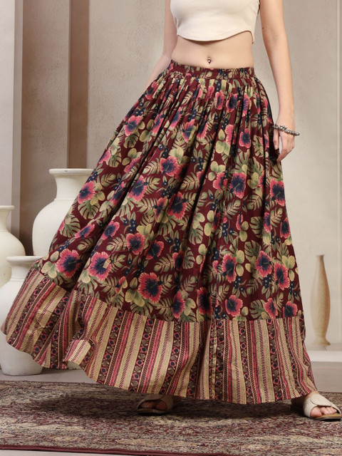 SUNEKH Women Self Designed Pure Cotton Flared Maxi Skirts