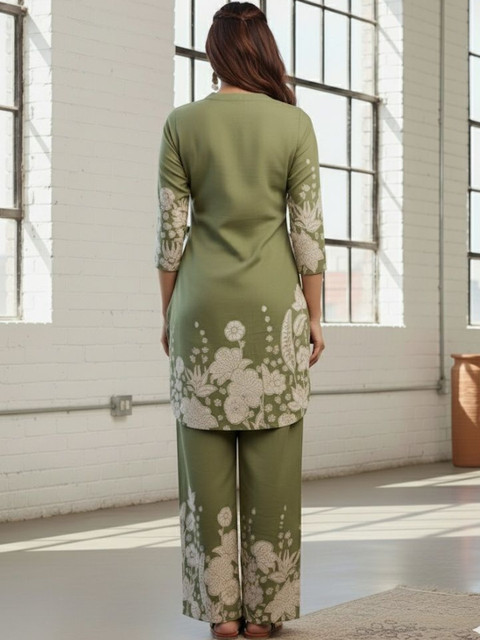 SZN Green Printed Tunic with Trousers Co-Ords - Image 2