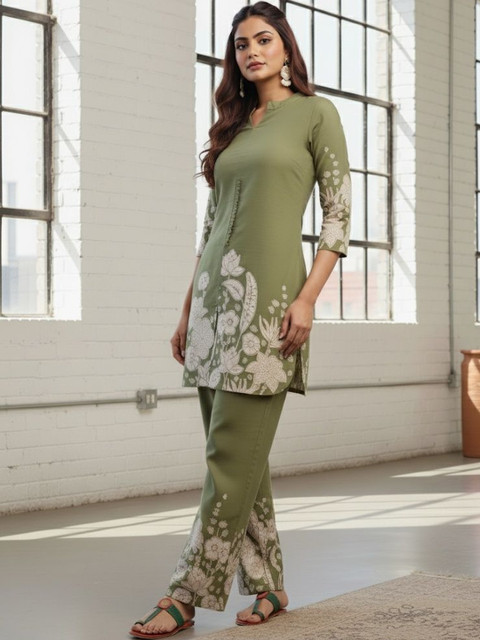 SZN Green Printed Tunic with Trousers Co-Ords