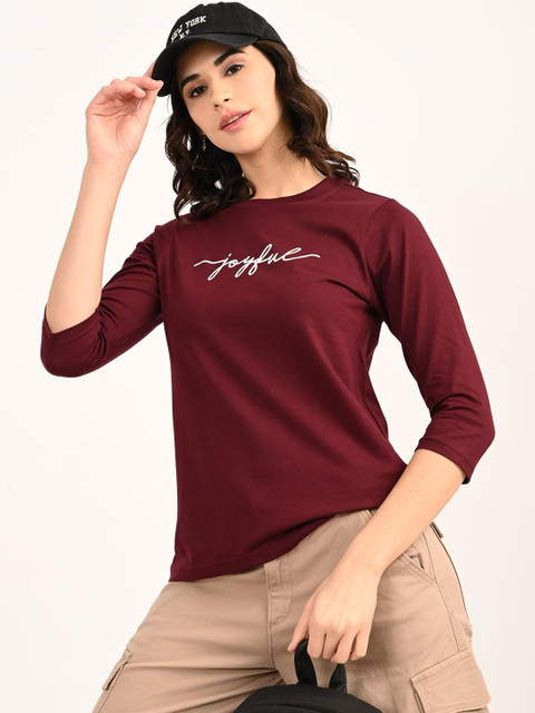 Mast & Harbour Women Typography Printed Bio Finish T-shirt