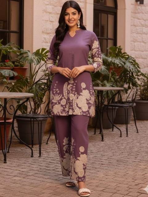 Lavender Printed Tunic and Trousers Co-Ords