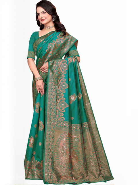 KANOODA Ethnic Motifs Zari Silk Blend Handloom Saree