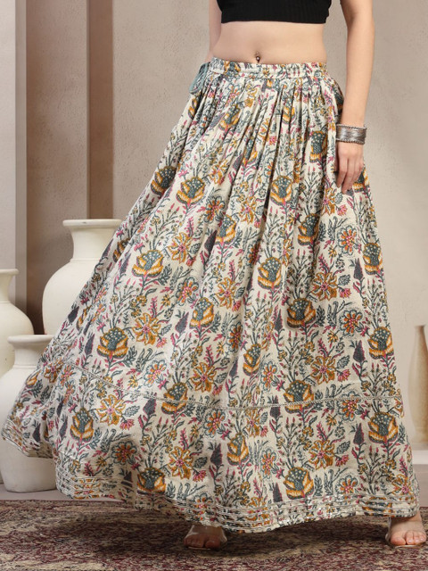 SUNEKH Women Self Designed Cotton Flared Maxi Skirts