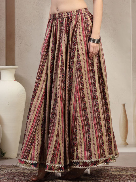 SUNEKH Women Self Designed Cotton Flared Maxi Skirts