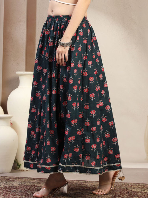 SUNEKH Women Self Designed Cotton Flared Maxi Skirts