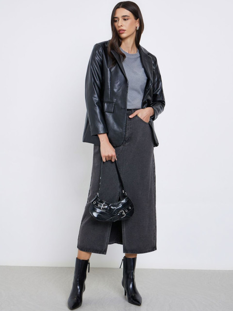 Styli Women Single Breasted PU Blazer