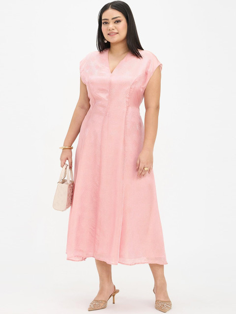 Virgio Women Self Design Viscose V-Neck Short Sleeves Plus Size Dresses