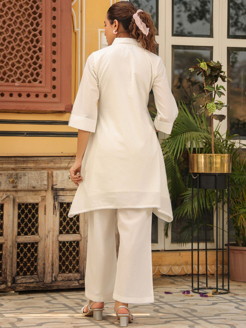AARAAS Embroidered Thread Work Pure Cotton A Line Kurta With Trouser Co-ords set - Image 5