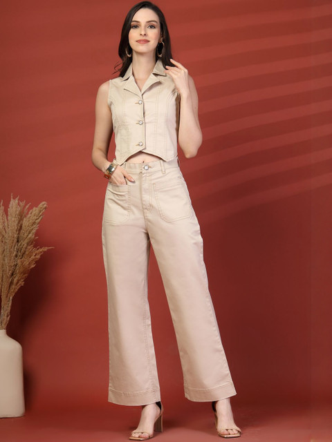 plusS Shirt Collar Pure Cotton Top & Trousers