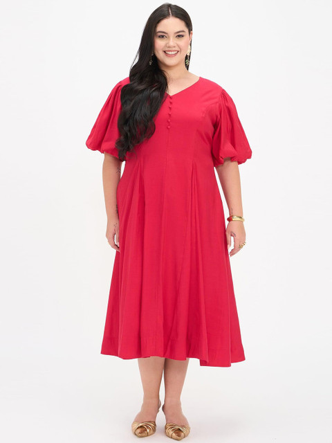 Virgio Women Solid Viscose V-Neck Short Sleeves Plus Size Dresses