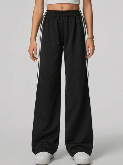 glitchez Women Loose Fit Striped Mid-Rise Parallel Trousers