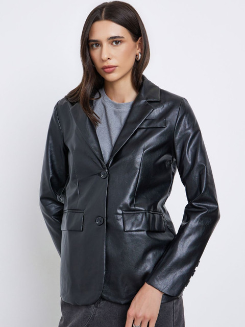 Styli Women Single Breasted PU Blazer - Image 3