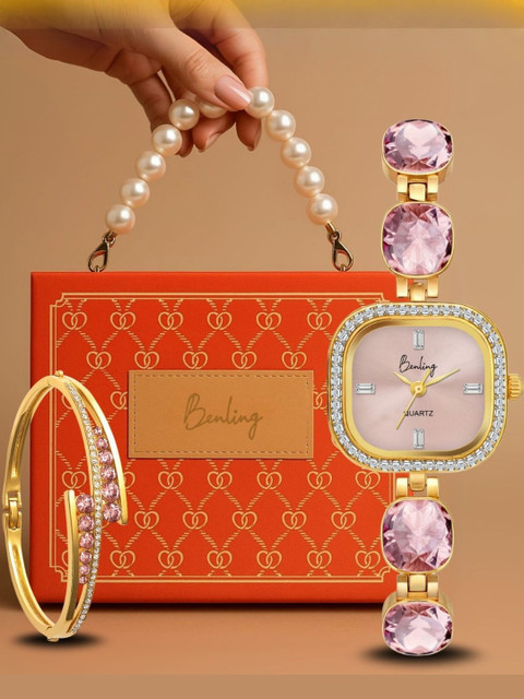 BENLING Women Dial & Stainless Steel Bracelet Style Straps Analogue Watch BL1042PNK-CMB