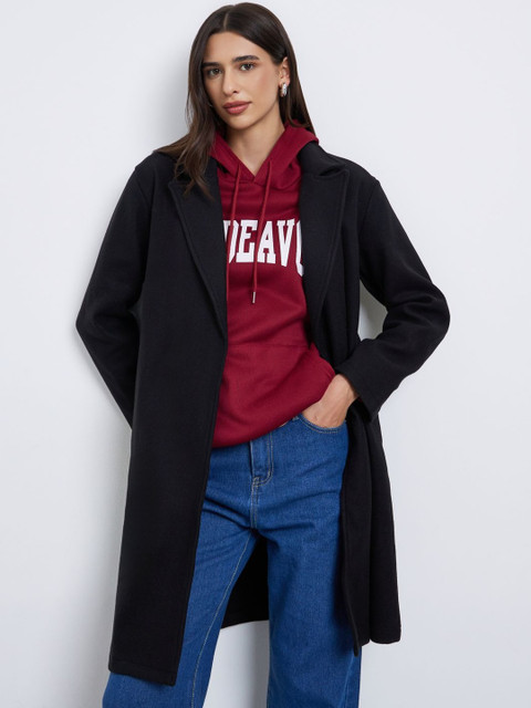 Styli Women Knee Length Notched Lapel Wrap Coat