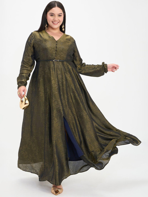 Virgio Women Solid Viscose V-Neck Long Sleeves Plus Size Dresses