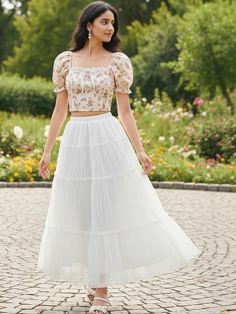 URBAN KANYA Women Cotton Tiered Flared Maxi Skirt