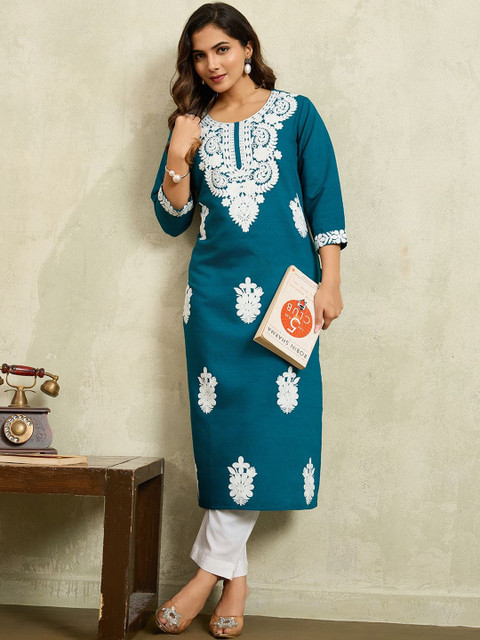 KALINI Women Ethnic Motifs Embroidered Chikankari Kurti