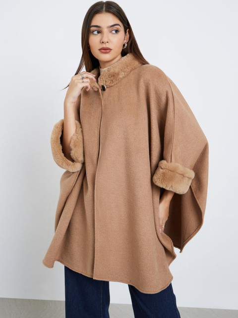 Styli Women Mock Collar Oversized Cape Fit Single-Breasted Overcoat