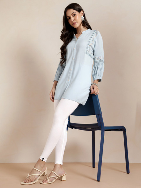 TWIN BIRDS Women White Solid Ankle-Length Leggings - Image 5