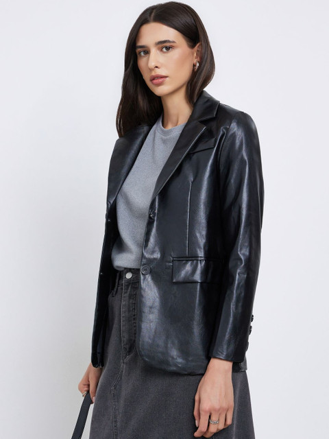 Styli Women Single Breasted PU Blazer - Image 2