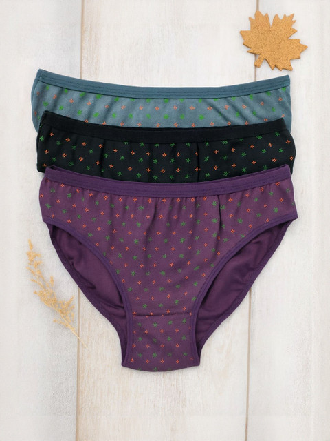 FiveFlag Pack Of 3 Printed 100% Combed Cotton Hipster Briefs