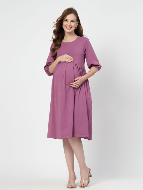 House Of Zelena Cotton Stretch Maternity Nursing Dress with Concealed Feeding Zips