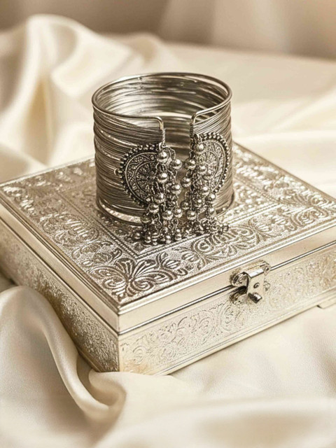 Anouk Fancy Stylish Silver-Plated Hanging Balls Adjustable Cuff Bracelet