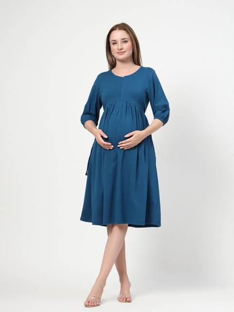House Of Zelena Cotton Stretch Maternity Nursing Dress with Concealed Feeding Zips