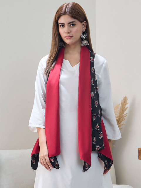 InWeave Printed V-Neck Acrylic Open Front Shrug