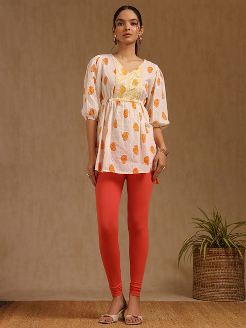 Soch Women Rustic Orange Solid Mid-Rise Churidar