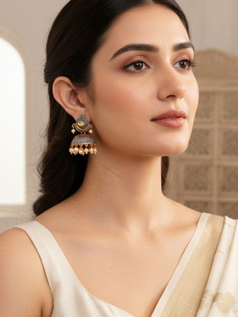 KARATCART Contemporary Jhumkas Earrings - Image 2