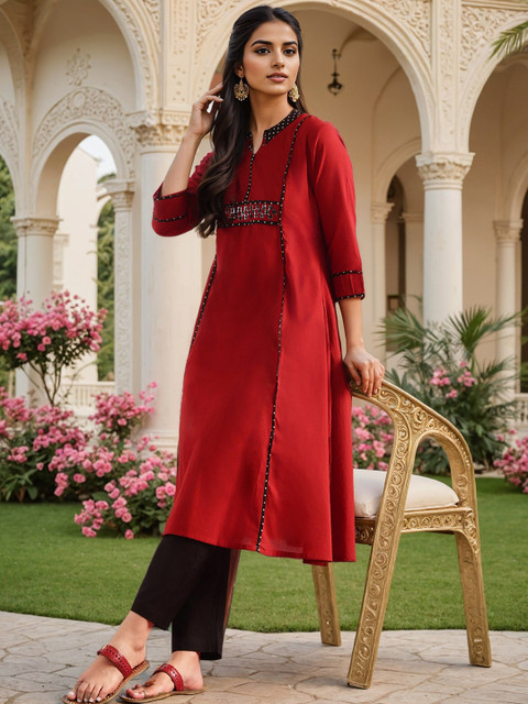 KALINI Geometric Printed A-Line Cotton Kurta