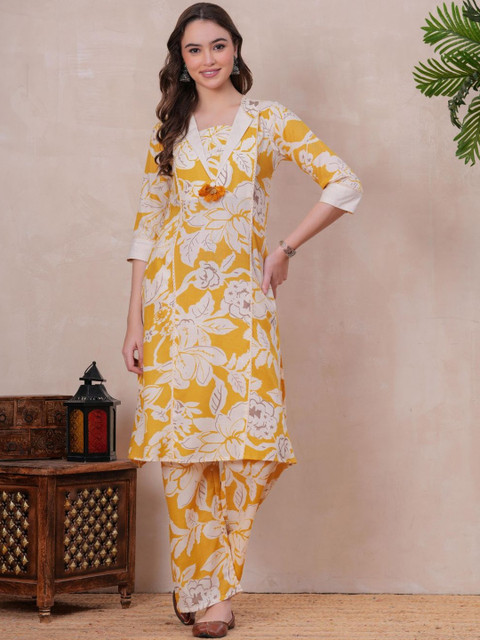 HIGHLIGHT FASHION EXPORT Floral Printed Lapel Collar Tunic With Trousers