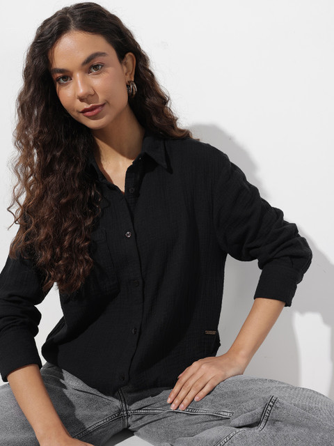 The Roadster Life Co. Oversized Textured Pure Cotton Casual Shirt