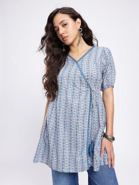 fusion by glitchez Floral Printed Pure Cotton Angrakha Kurti