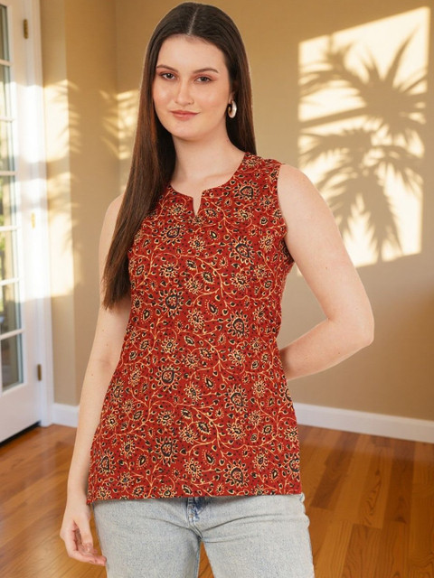 Brownverse Women Ethnic Motifs Printed Pure Cotton Straight Kurti