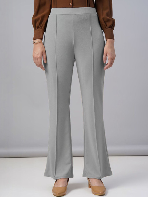 THE FAB FACTORY Women Solid Mid-Rise Regular Fit Trousers