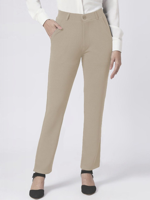 THE FAB FACTORY Women Solid Mid-Rise Regular Fit Trousers