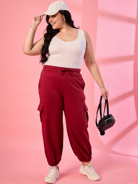 ALIZA Women Plus Size Mid-Rise Regular Fit Cotton Cargo Joggers