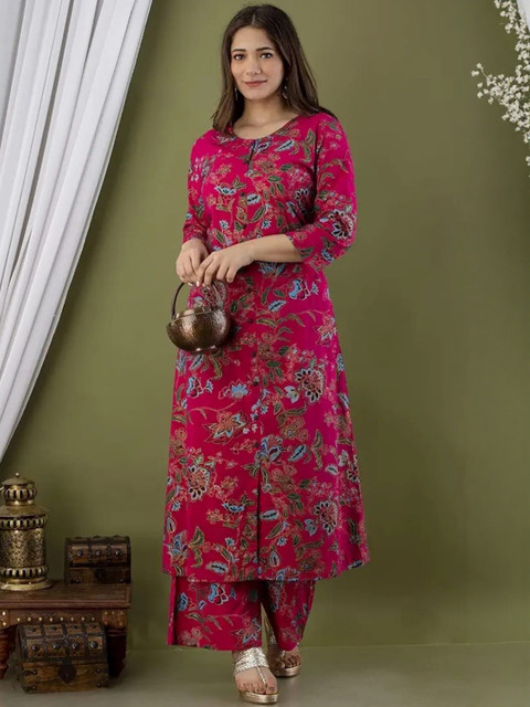 Doongari Wala Women Floral Printed Pure Cotton Kurta with Palazzos