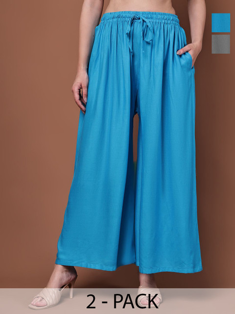 Valles365 by S.C. Women Pack of 2 Plus Pocket Flared Ethnic Palazzos