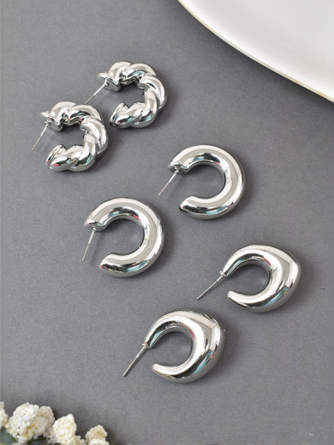 MEIRA JEWELLERY Set Of 3 Silver-Plated Contemporary Half Hoop Earrings