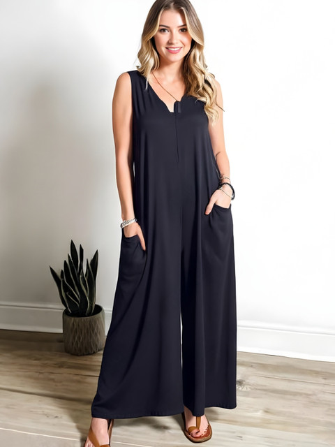 HERE&NOW Women V-Neck Sleeveless Basic Jumpsuit
