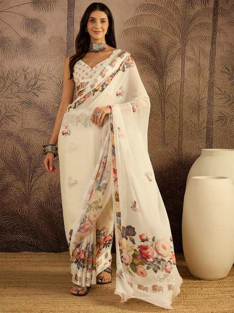 Sangria Floral Printed Saree with Unstitched Blouse
