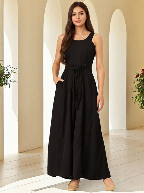 SZN Women Round Neck Sleeveless Waist Tie-Ups Basic Jumpsuit