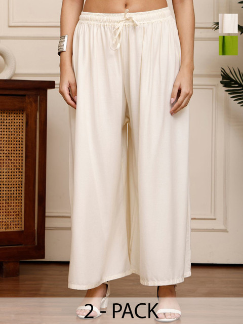 Valles365 by S.C. Women Set Of 2 Flared Palazzos with Pocket