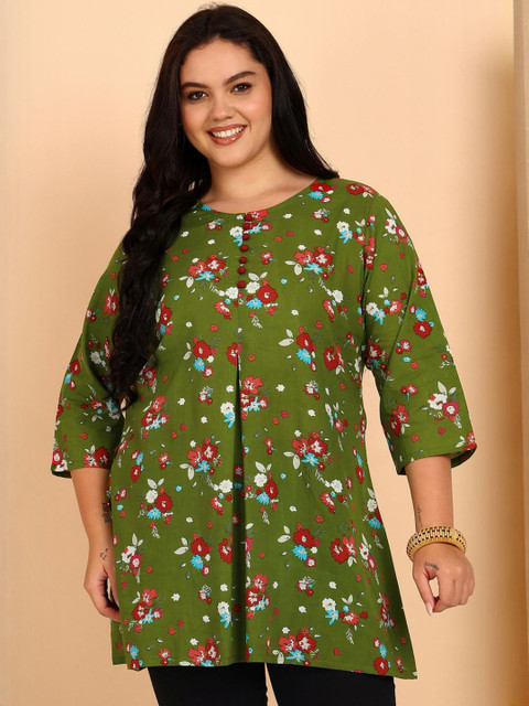YASH GALLERY Women Plus Size Floral Printed Pure Cotton Kurti
