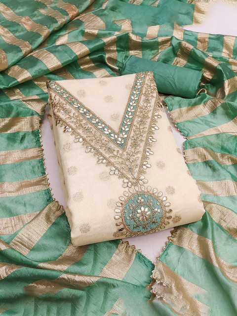 LeeliPeeri Designer Embroidered Sequinned Unstitched Dress Material